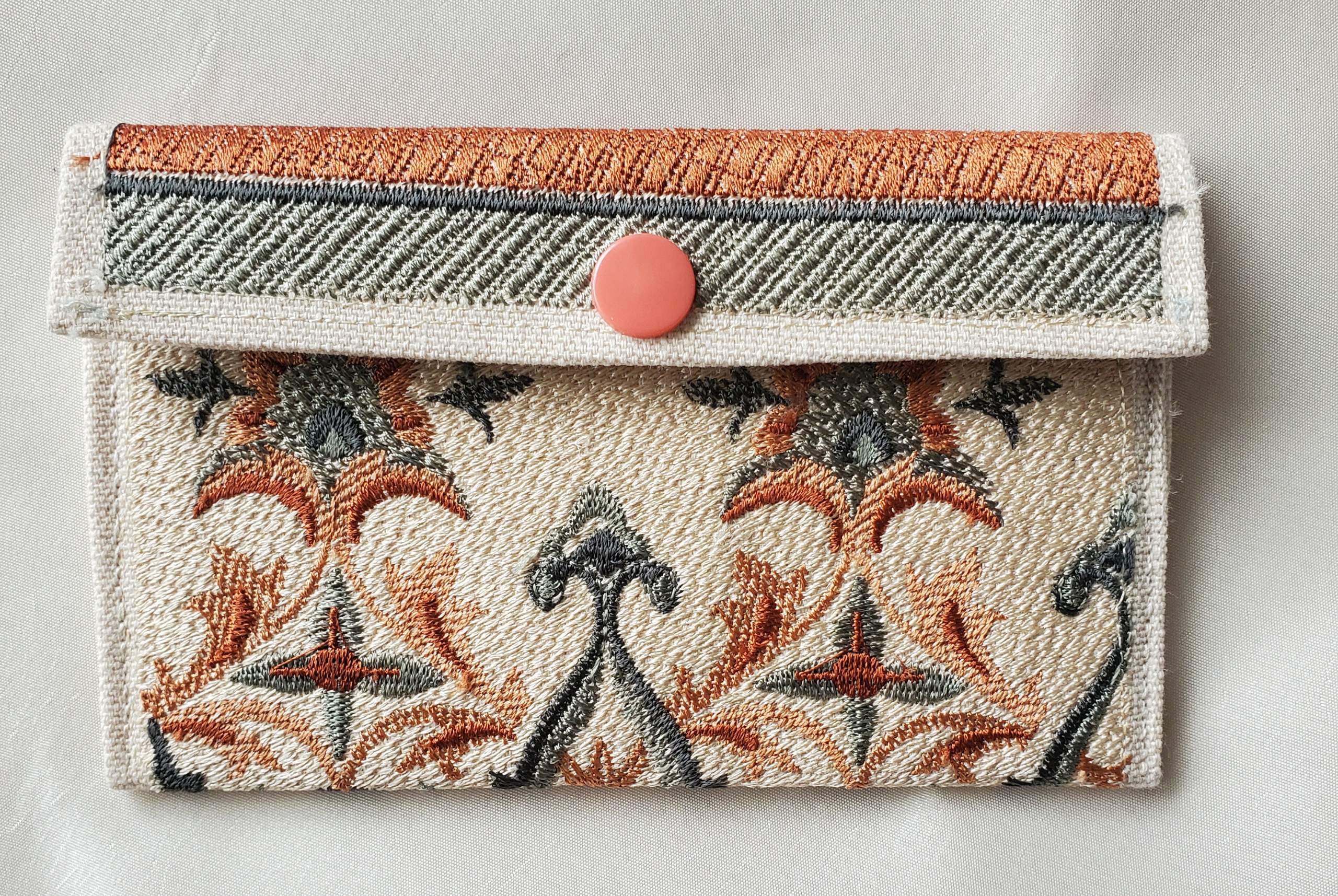 small-tapestry-wallet-peach-rust-front-Jen's-Bag-embroidered-bag